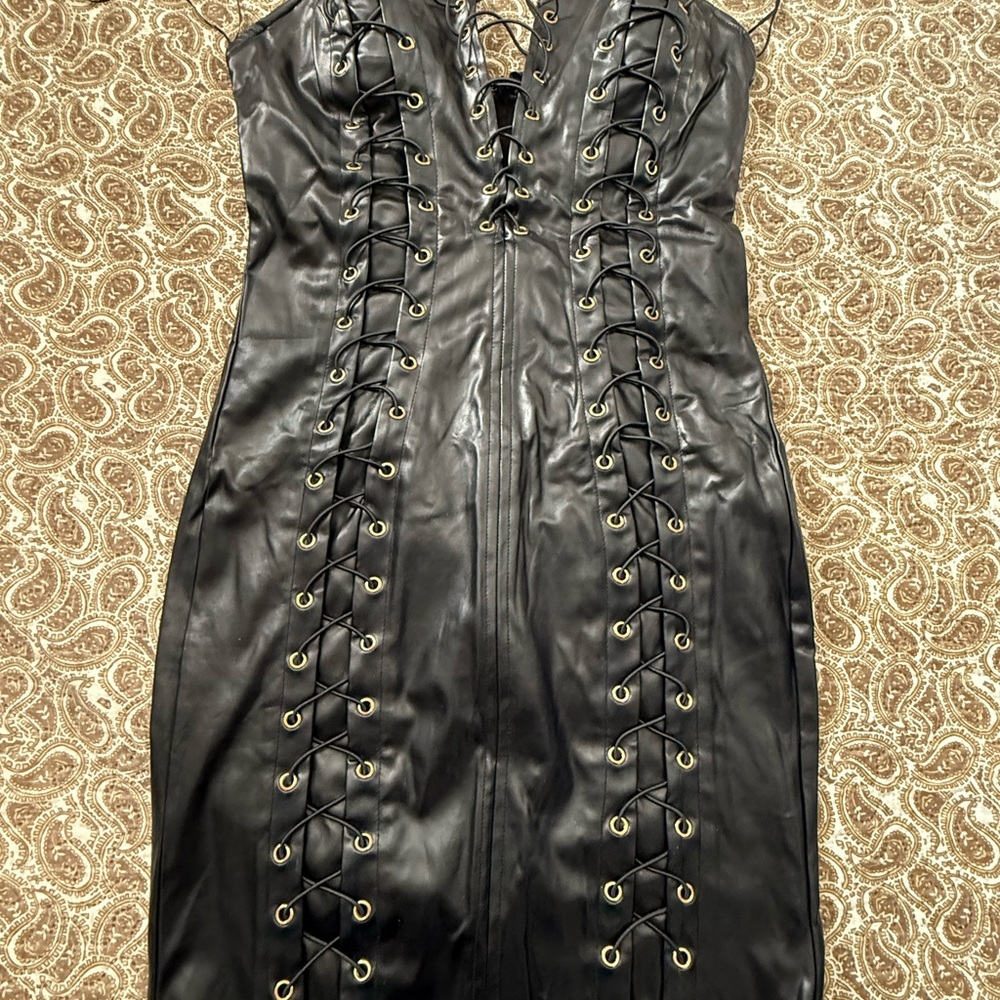 Black Lace-Up Mini Dress